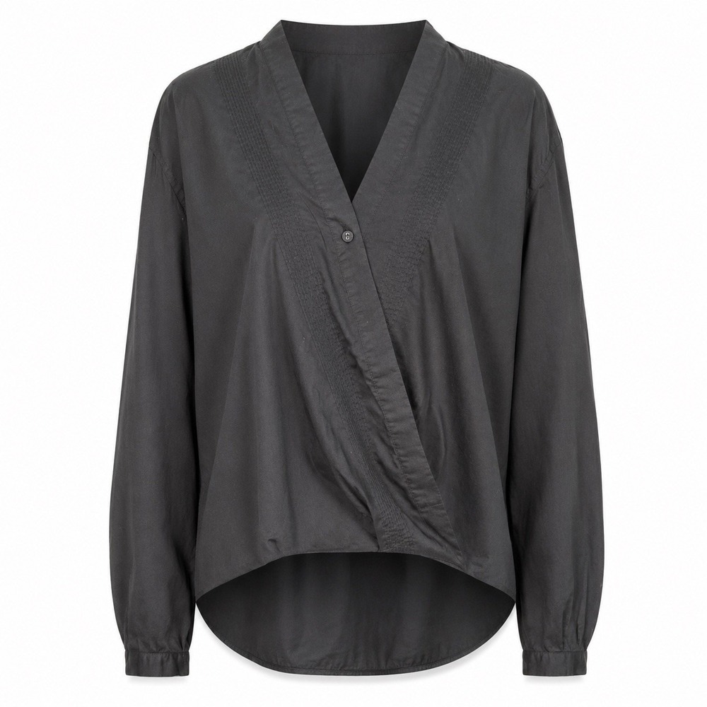 Rag & Bone Wrap Blouse M Black Surplice Whimsigoth Witchy Draped Cotton Goth